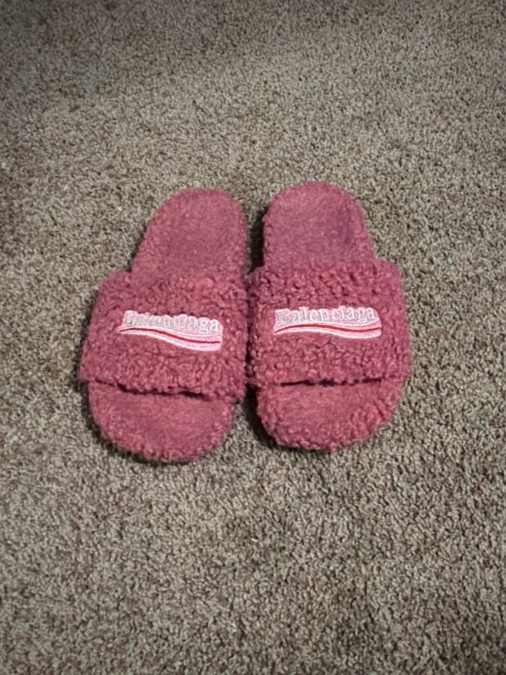Balenciaga Kids Plush Sherpa Slide Sandals in Rose Pink